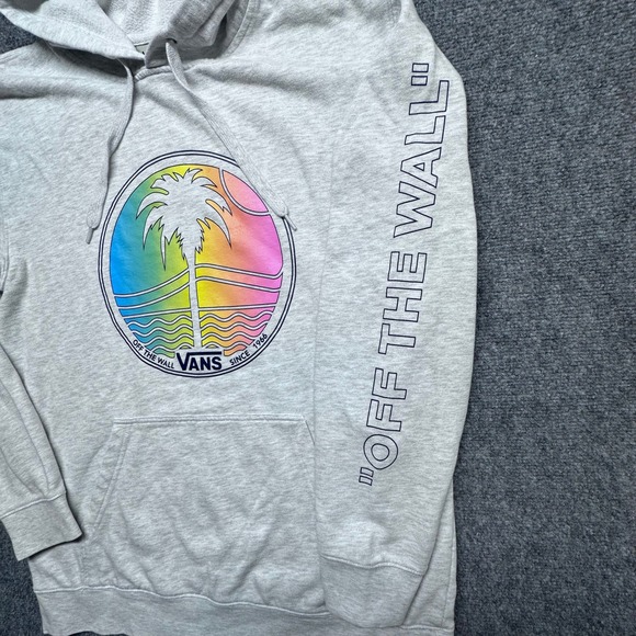 Vans Off The Wall Grey Palm Tree Graphic Hoodie Sweatshirt XL - Picture 2 of 11
